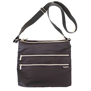 Baggallini Gray Nylon Crossbody Multi Zip Pockets Adjustable Strap Lightweight